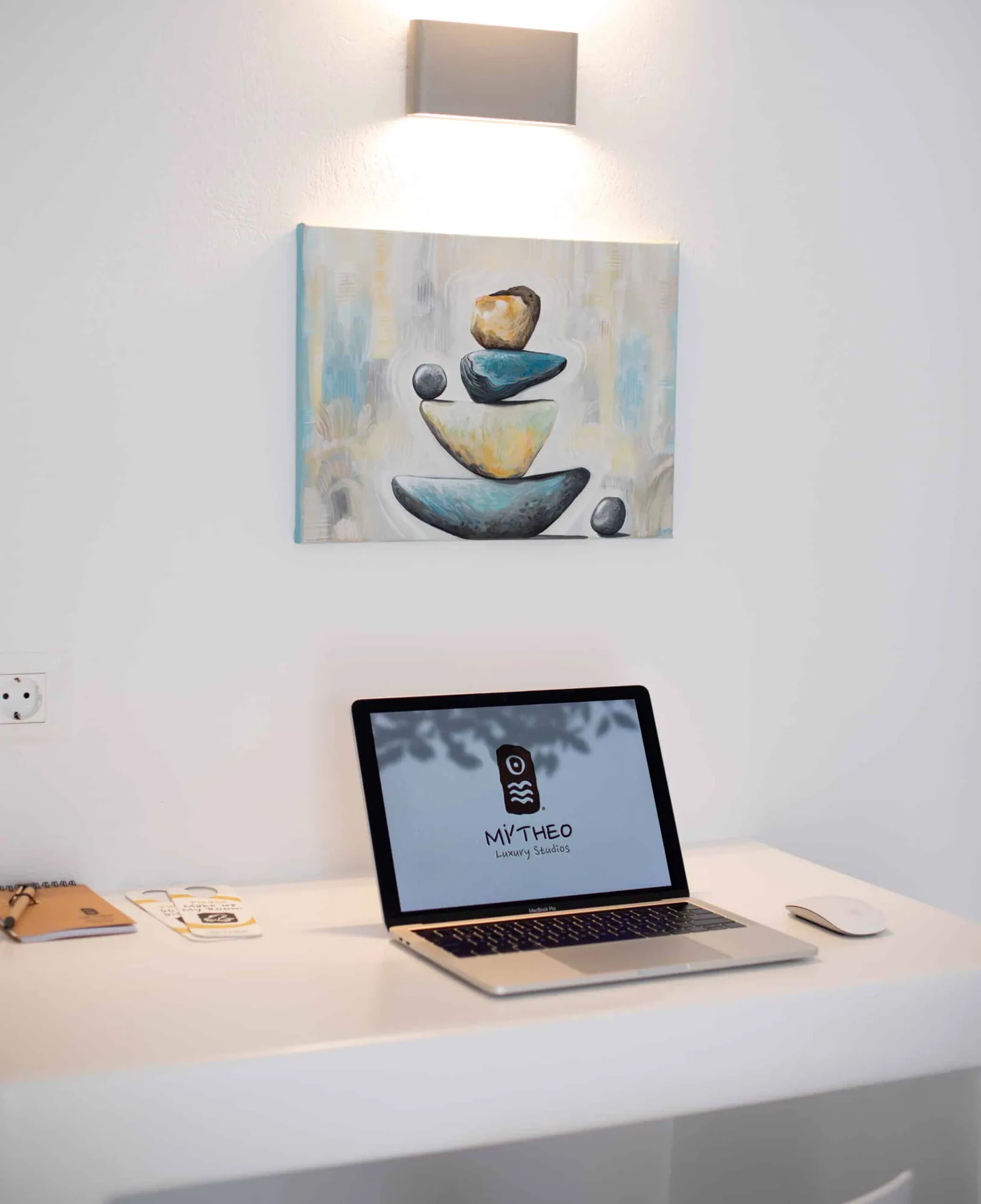 Desk beneath a painting
